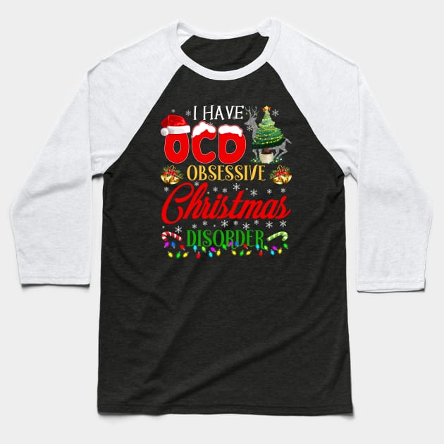 funny OCD obsessive Christmas disorder | Christmas tree light Santa hat reindeer funny gift Baseball T-Shirt by TeesCircle